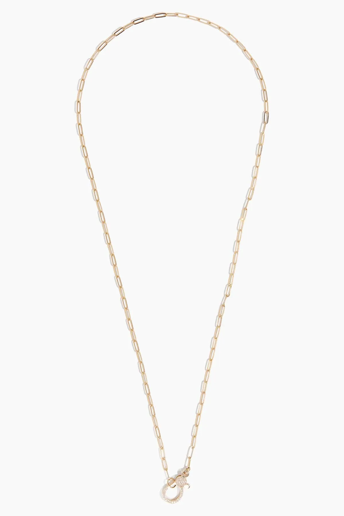 20" Paperclip Chain with Pave Clasp in 14k Yellow Gold