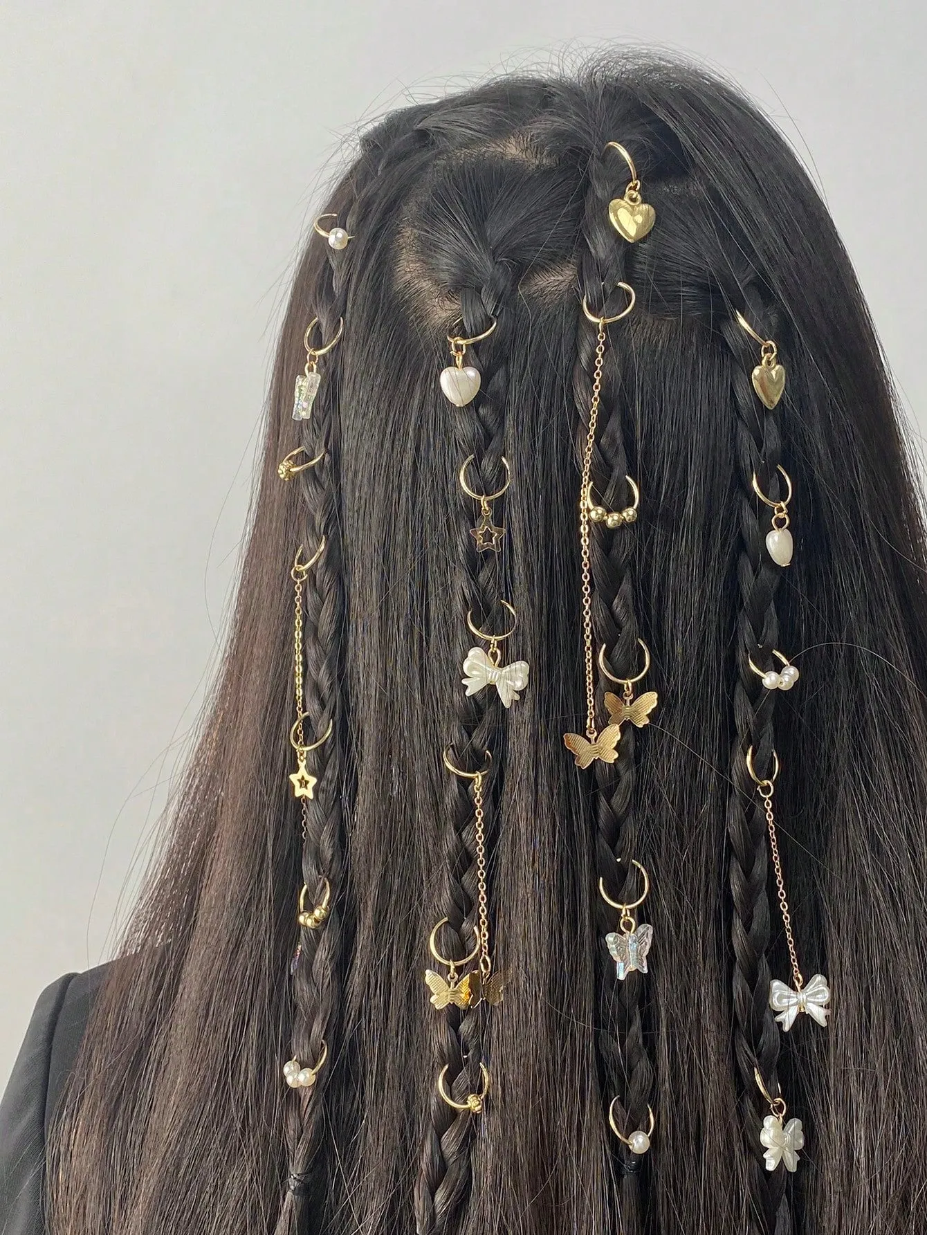 24pcs Star & Shell Charm Hair Ring Boho for Women Barrette Styling Hair