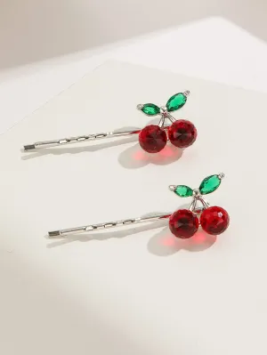 2pcs Cherry Decor Bobby Pin for Women Barrette Styling Hair Accessories