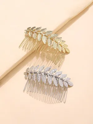 2pcs Leaf Design Hair Comb Boho Style for Women Barrette Styling Hair