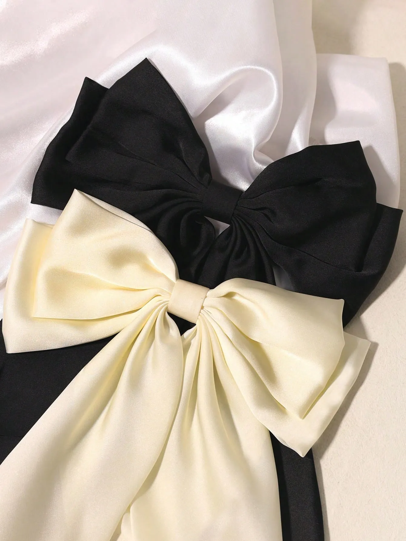 2pcs/Set Simple & Elegant Silky Bow Hair Clips For Women, Claw Clip & Barrette