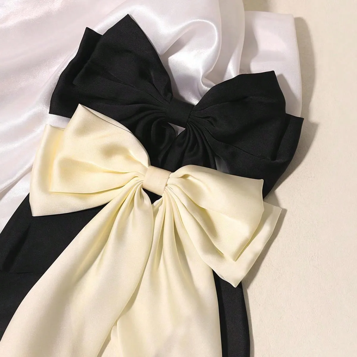 2pcs/Set Simple & Elegant Silky Bow Hair Clips For Women, Claw Clip & Barrette