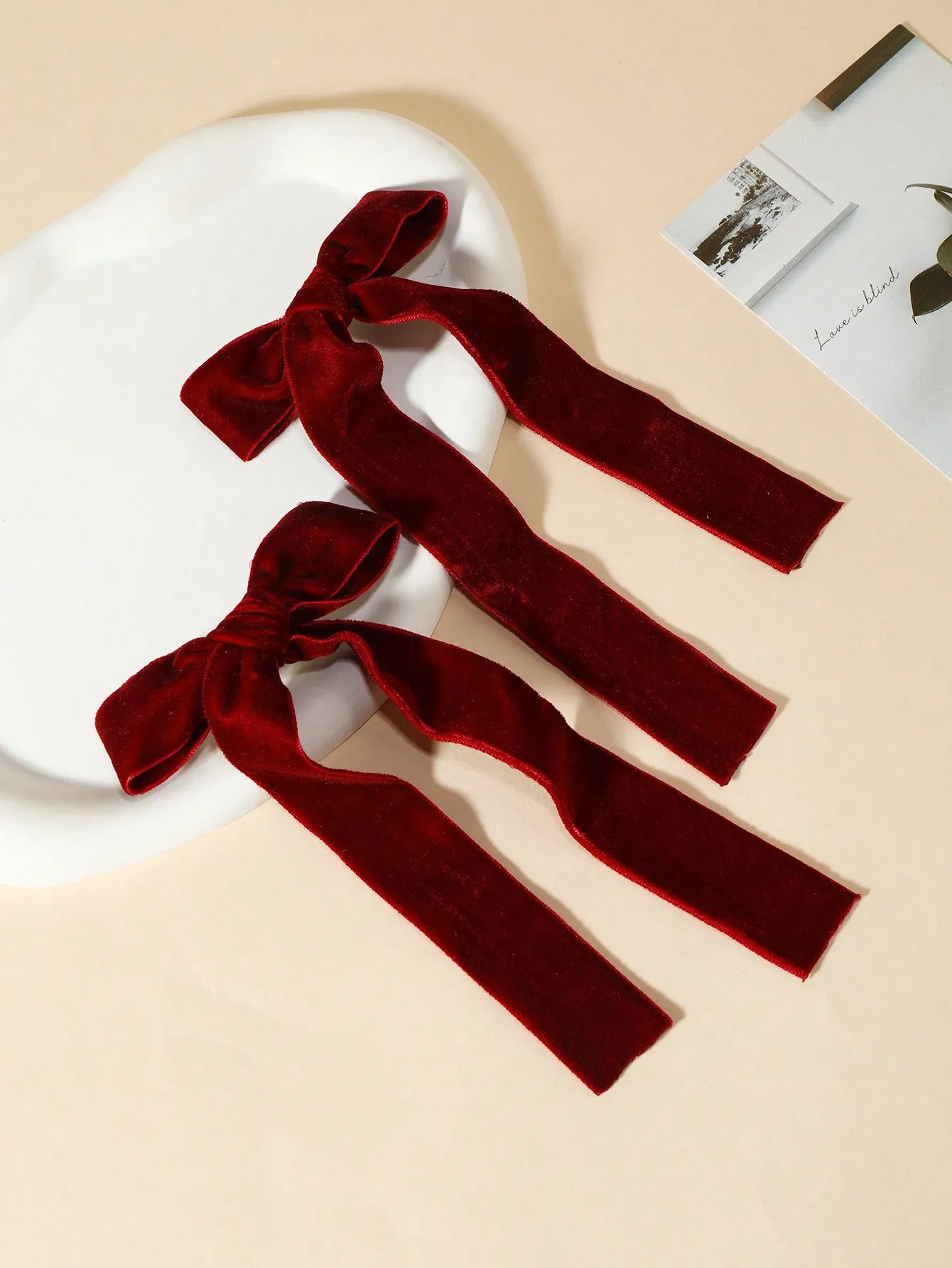 2pcs/Set Women's Simple Burgundy Bow Hair Clip for Women Barrette Styling Hair