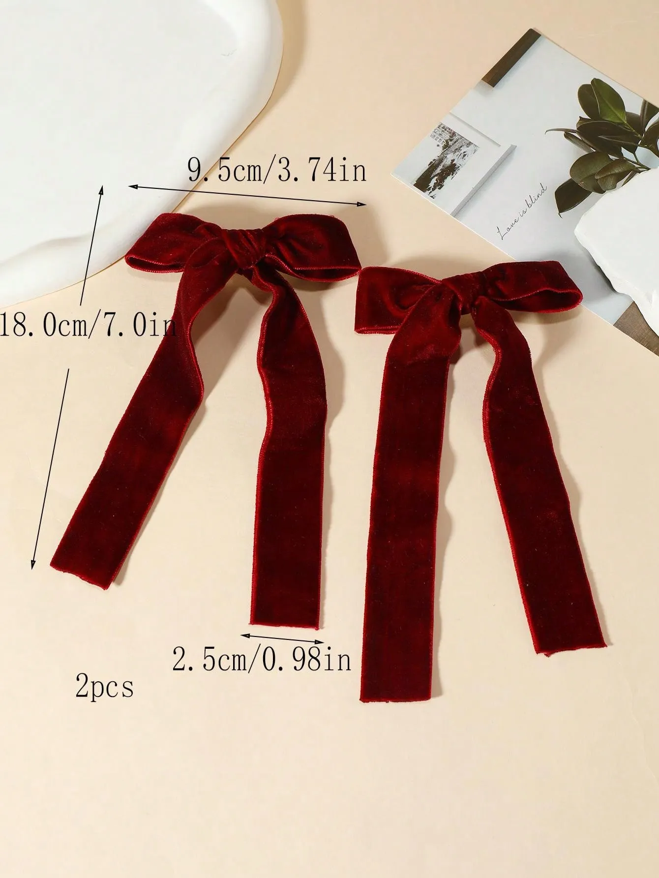 2pcs/Set Women's Simple Burgundy Bow Hair Clip for Women Barrette Styling Hair