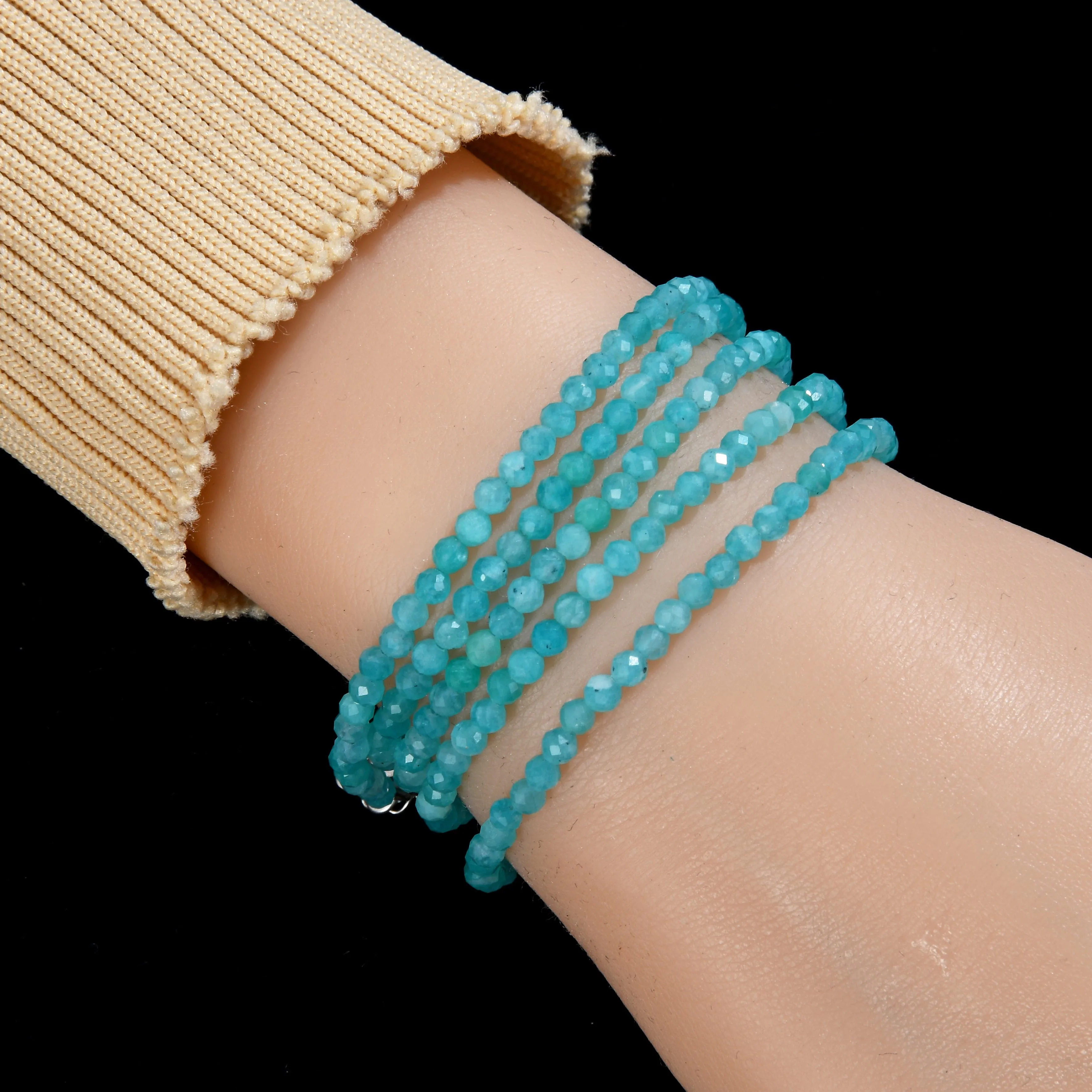 3mm Amazonite Faceted 31" Necklace / Multi Wrap Bracelet