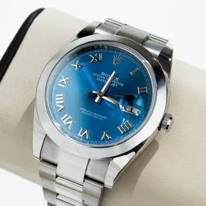 41mm Rolex AZZURRO  Blue Roman Dial Datejust Ref: 126300