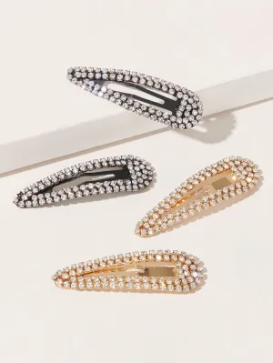 4pcs Two Tone Rhinestone Decor Hair Clip for Women Barrette Styling Hair