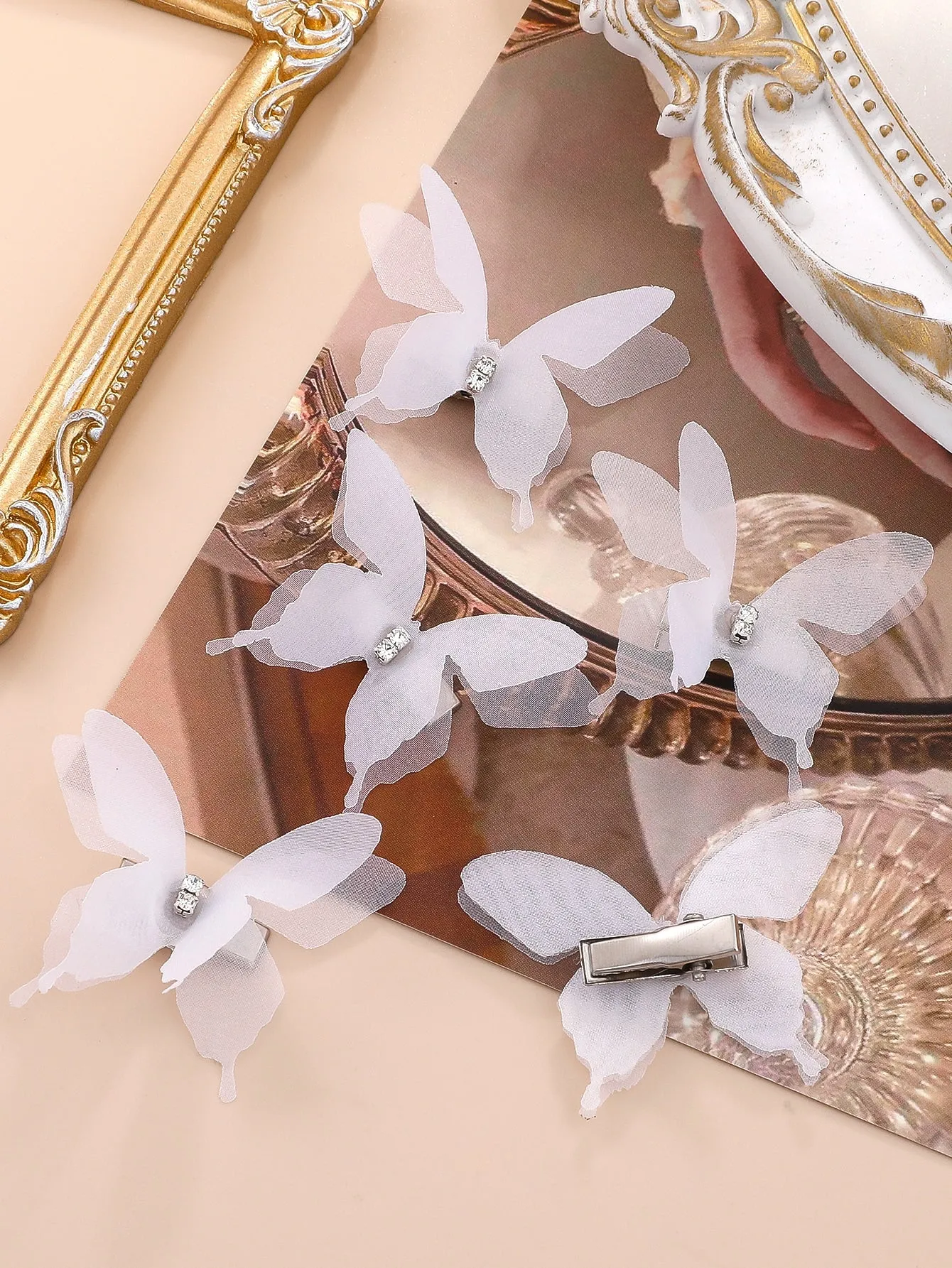 5pcs White Butterfly Decor Hair Clip Boho Butterfly for Women Barrette Styling