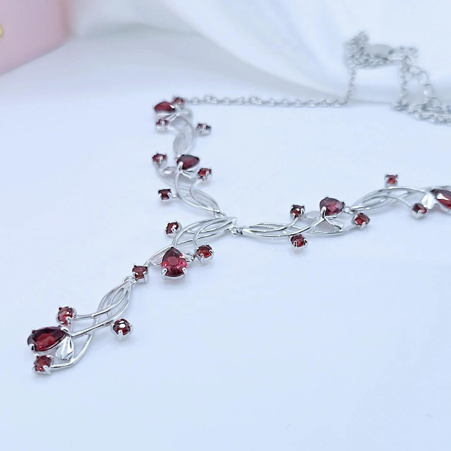 8.08ct Natural Red Garnet Bridal Necklace