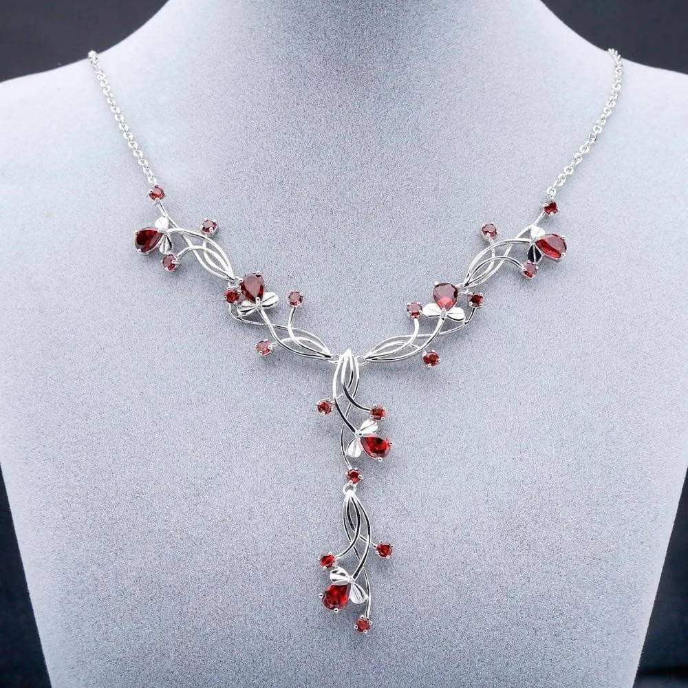 8.08ct Natural Red Garnet Bridal Necklace