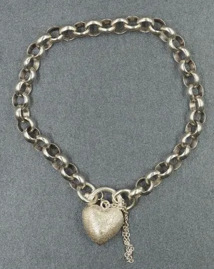 925 Sterling Silver Belcher Chain Bracelet with Heart Clasp Charm