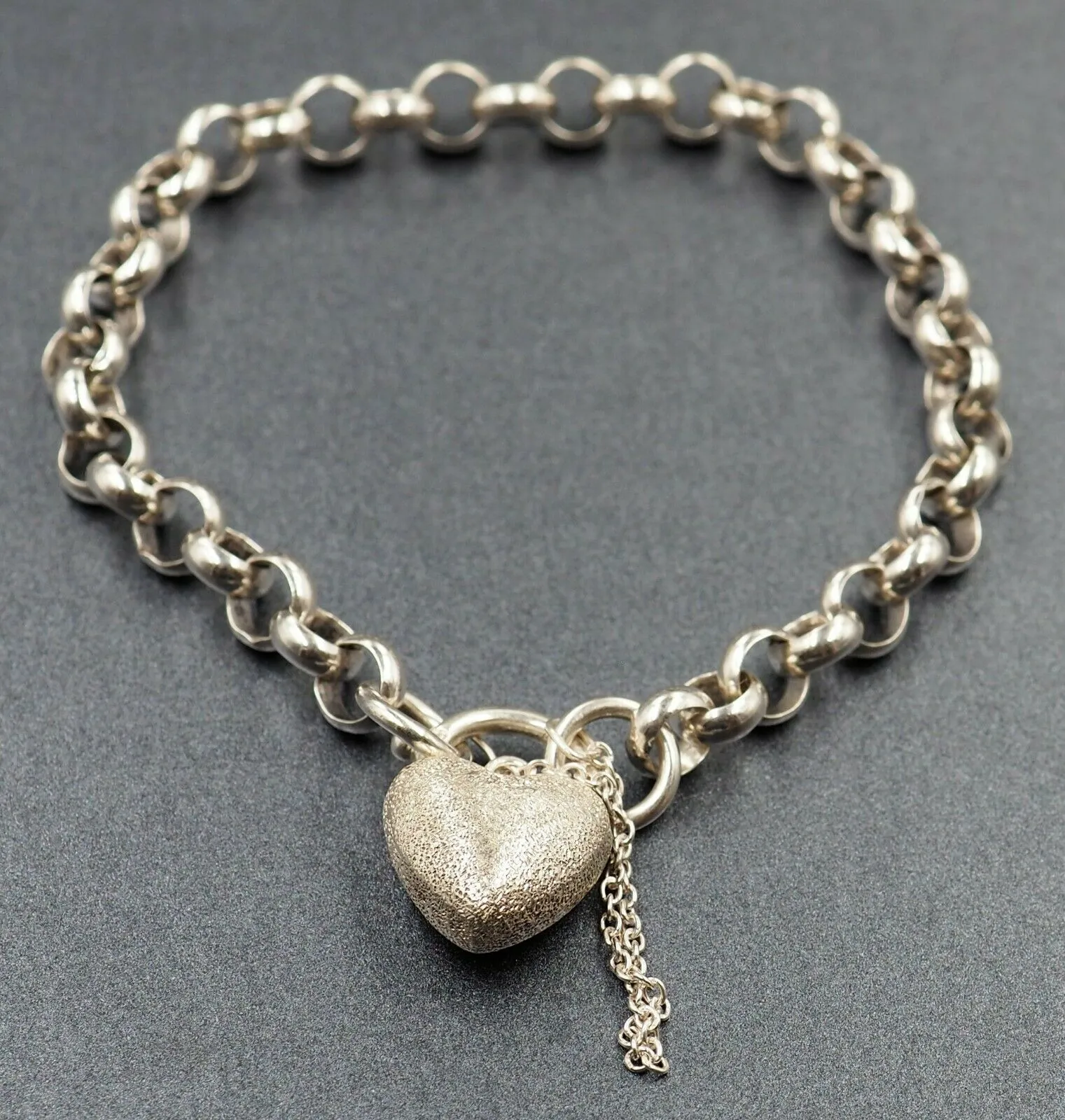 925 Sterling Silver Belcher Chain Bracelet with Heart Clasp Charm