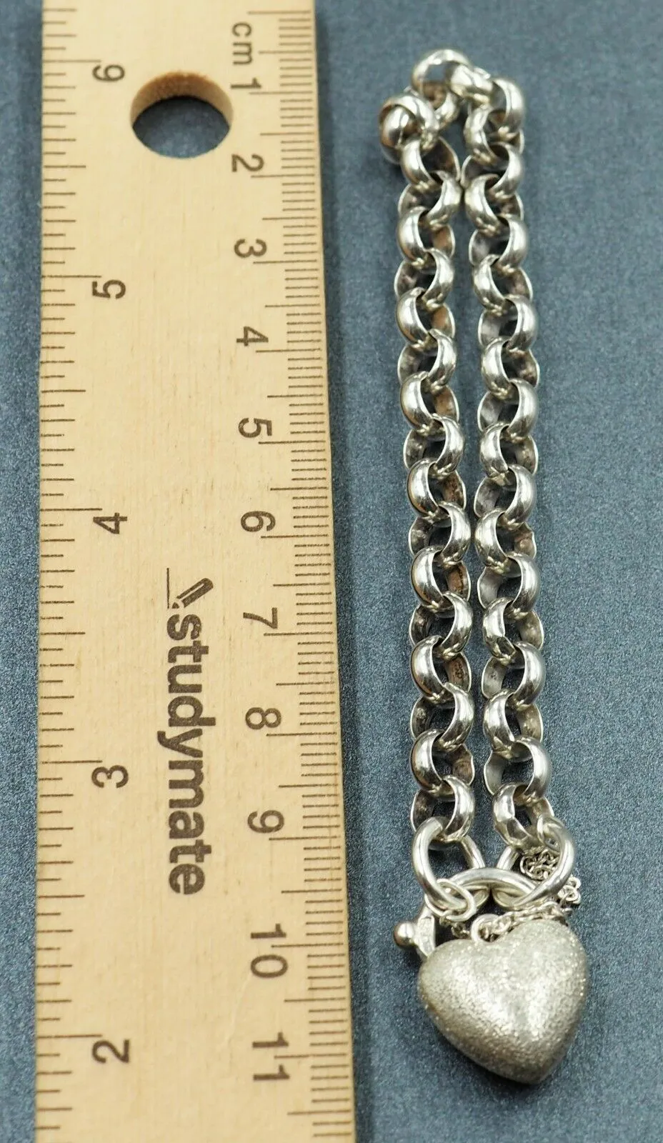 925 Sterling Silver Belcher Chain Bracelet with Heart Clasp Charm