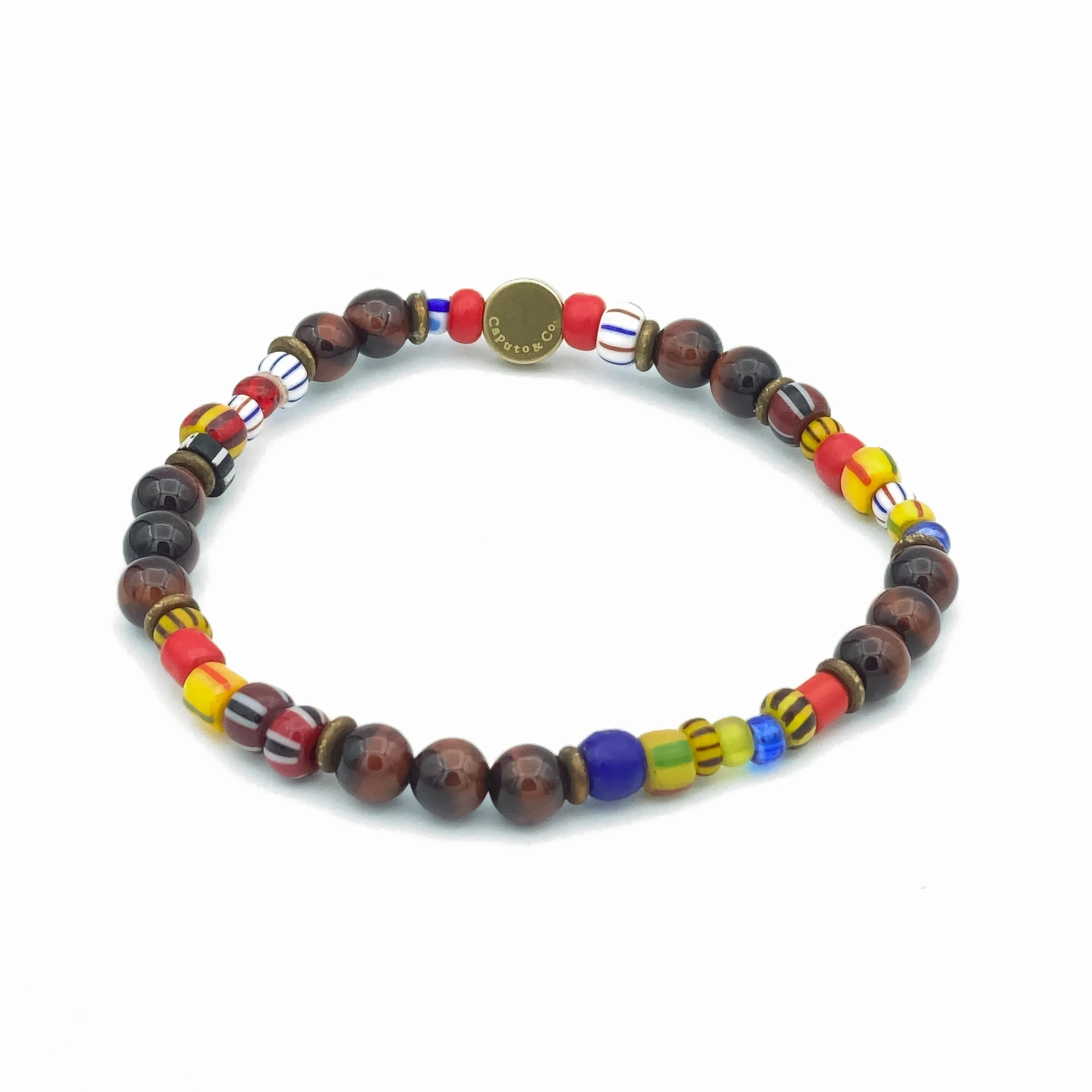 African Glass Beads And Gemstone Stretch Bracelet