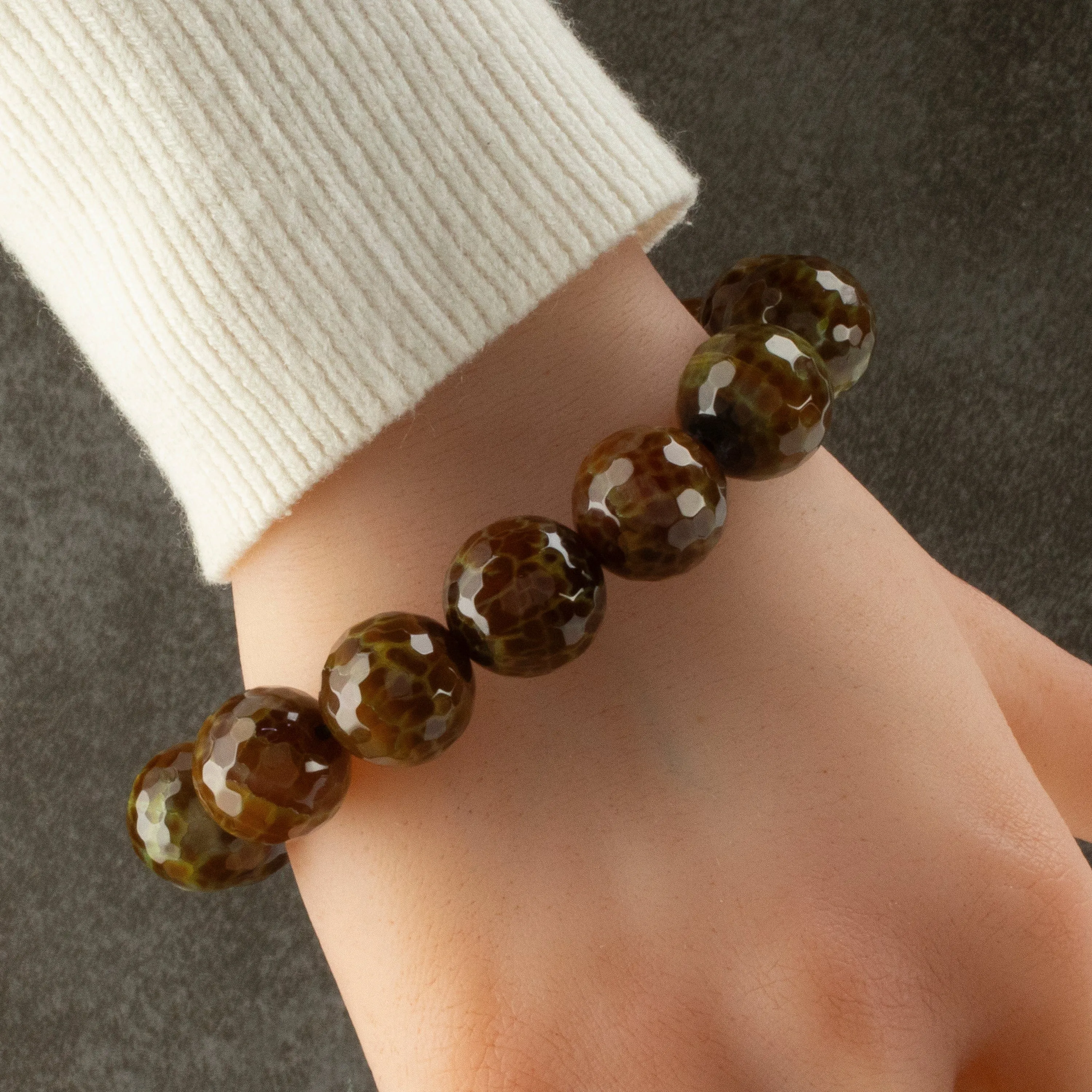 Agate Faceted Natural Gemstone Bead Elastic Bracelet