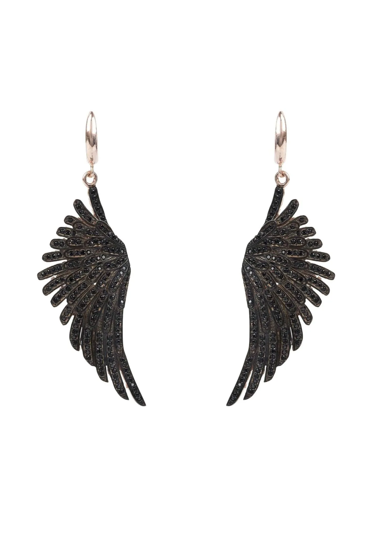 Angel Wing Drop Earrings Rosegold Black Cz