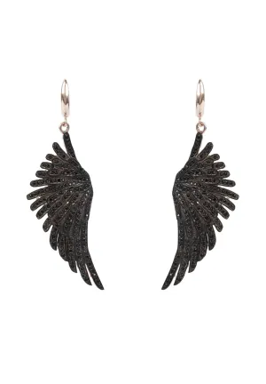 Angel Wing Drop Earrings Rosegold Black Cz