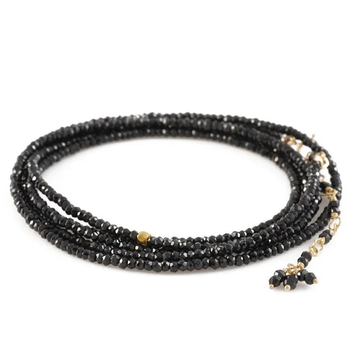 Anne Sportun Black Spinel Beaded Wrap Bracelet & Necklace 34" B098G-SPIN