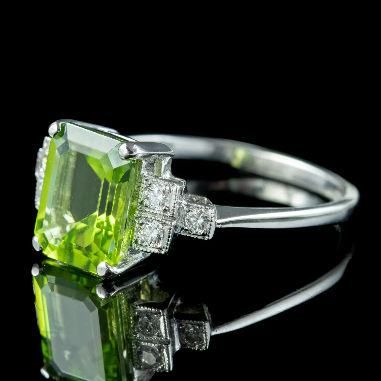 Art Deco Style Peridot Diamond Ring 2.75ct Peridot