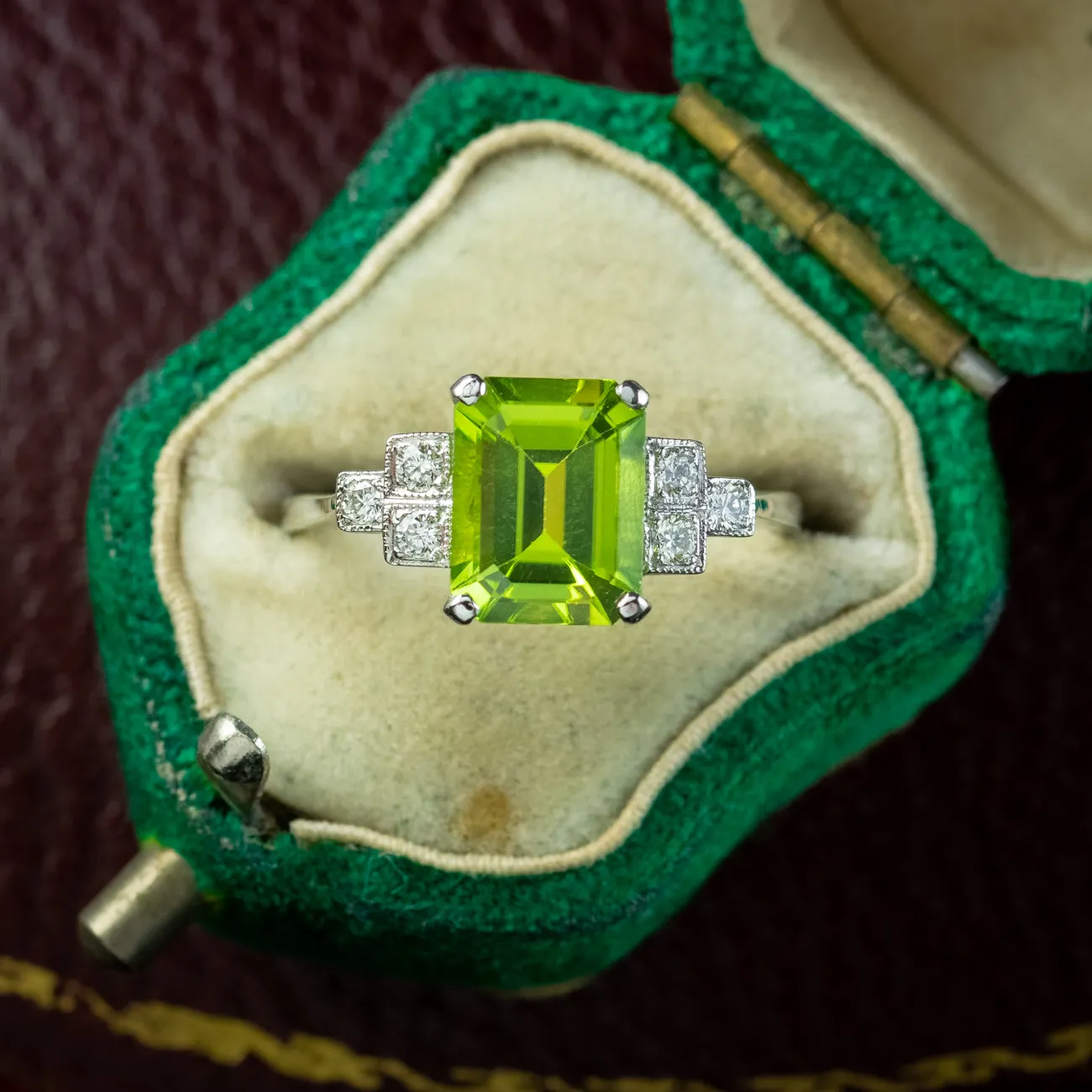 Art Deco Style Peridot Diamond Ring 2.75ct Peridot