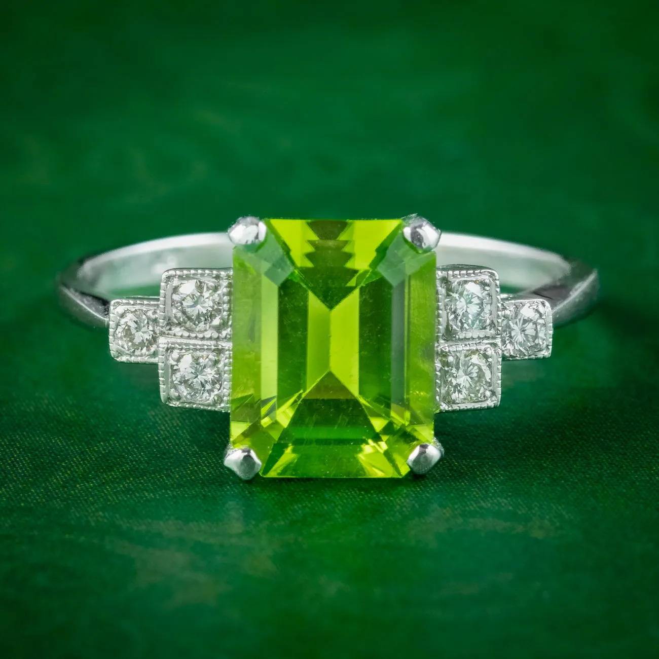 Art Deco Style Peridot Diamond Ring 2.75ct Peridot