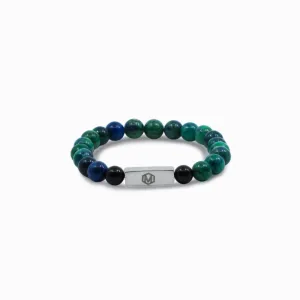 Azurite Malachite and Black Tourmaline Bead Bracelet