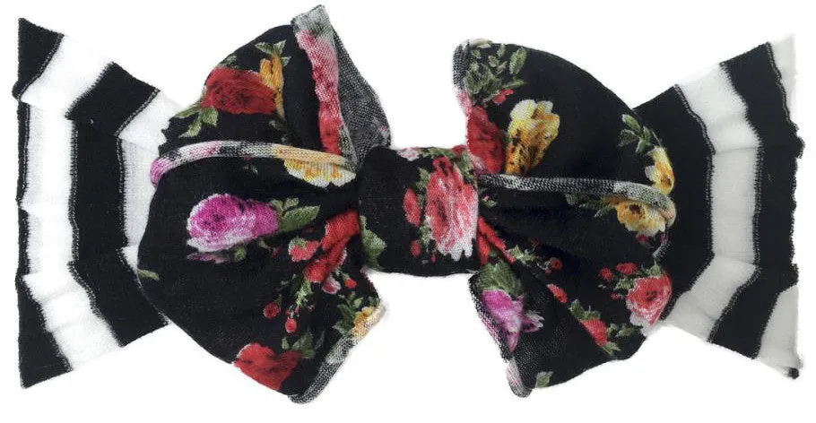 Baby Bling Black & White Stripe Floral Jersey Bow Headband