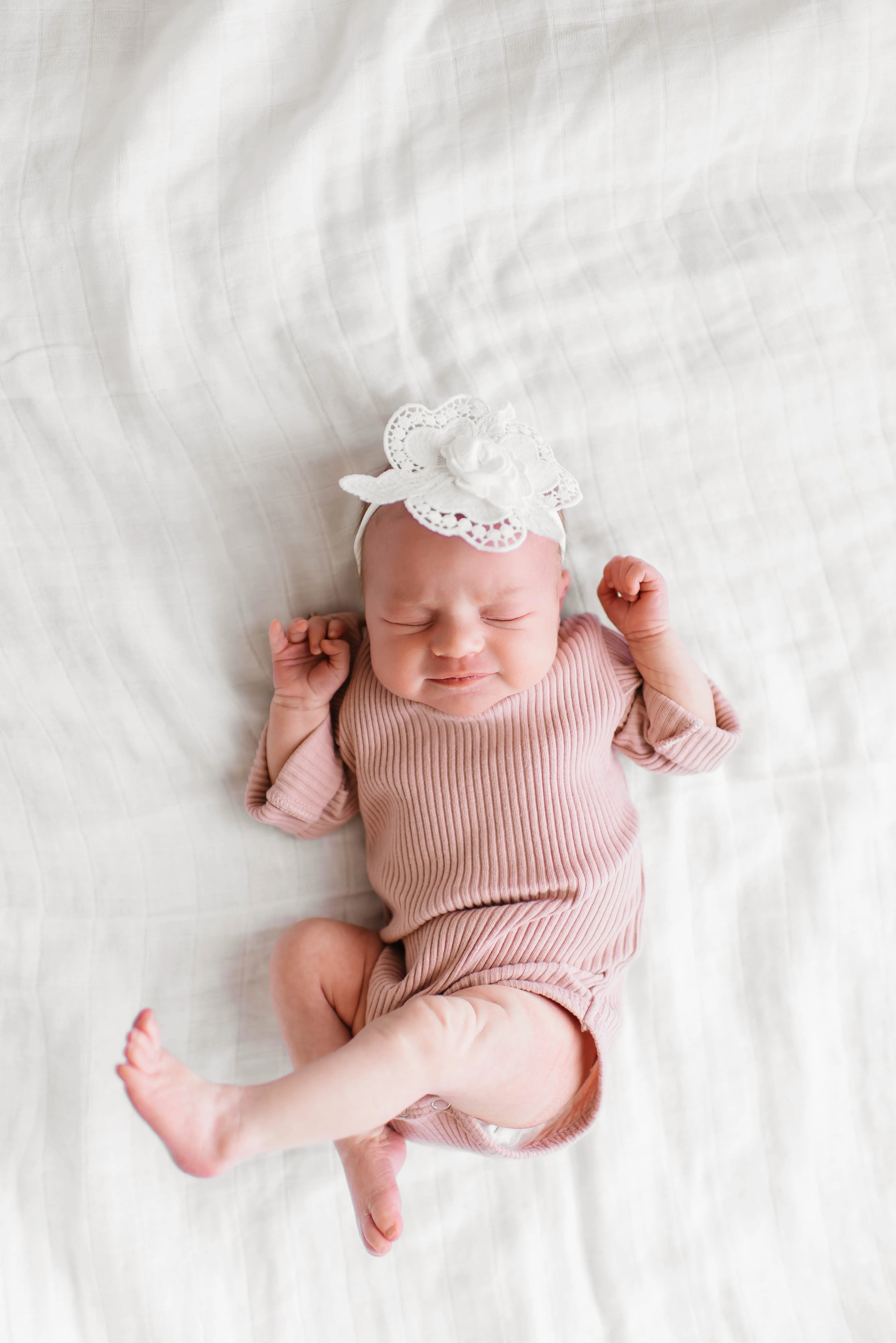 Baby Bling White Applique Flower on White Skinny Headband