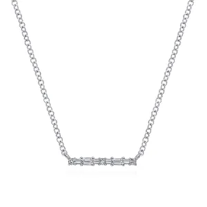 Baguette and Round Diamond Bar Necklace in 14K White Gold