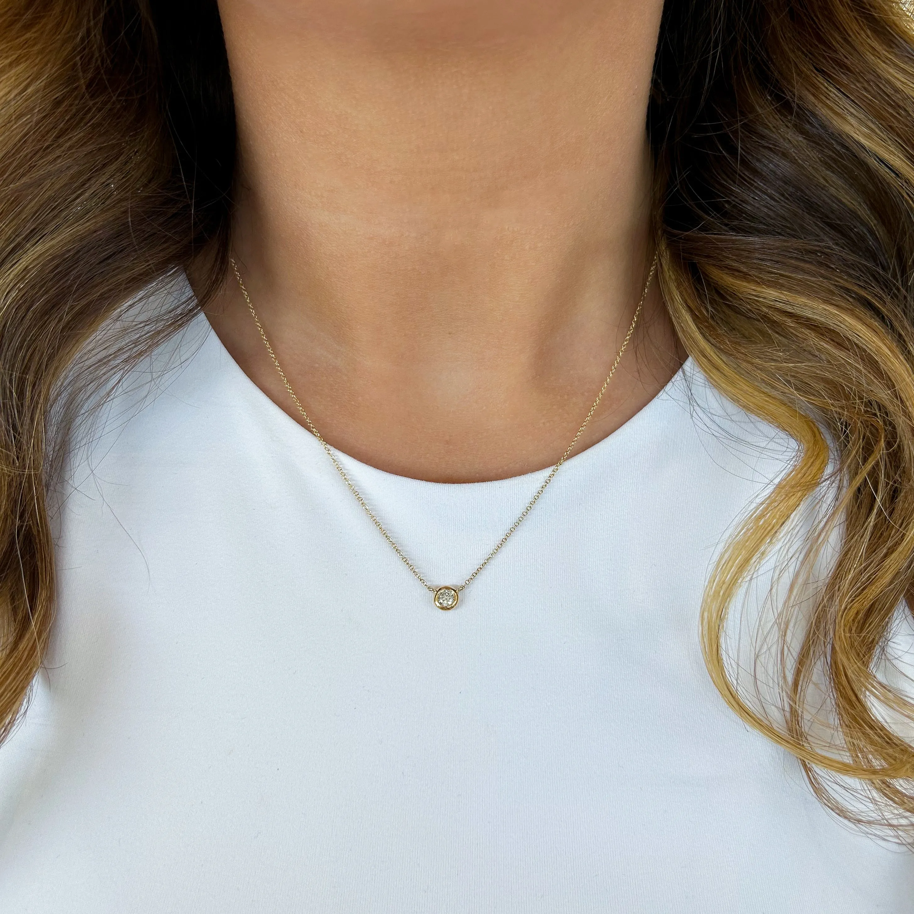 Bezel Set Diamond Drop Necklace