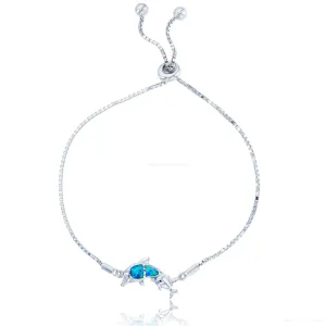 Bijoux Du Soleil Rhodium Created Opal Dolphin Adjustable Bracelet