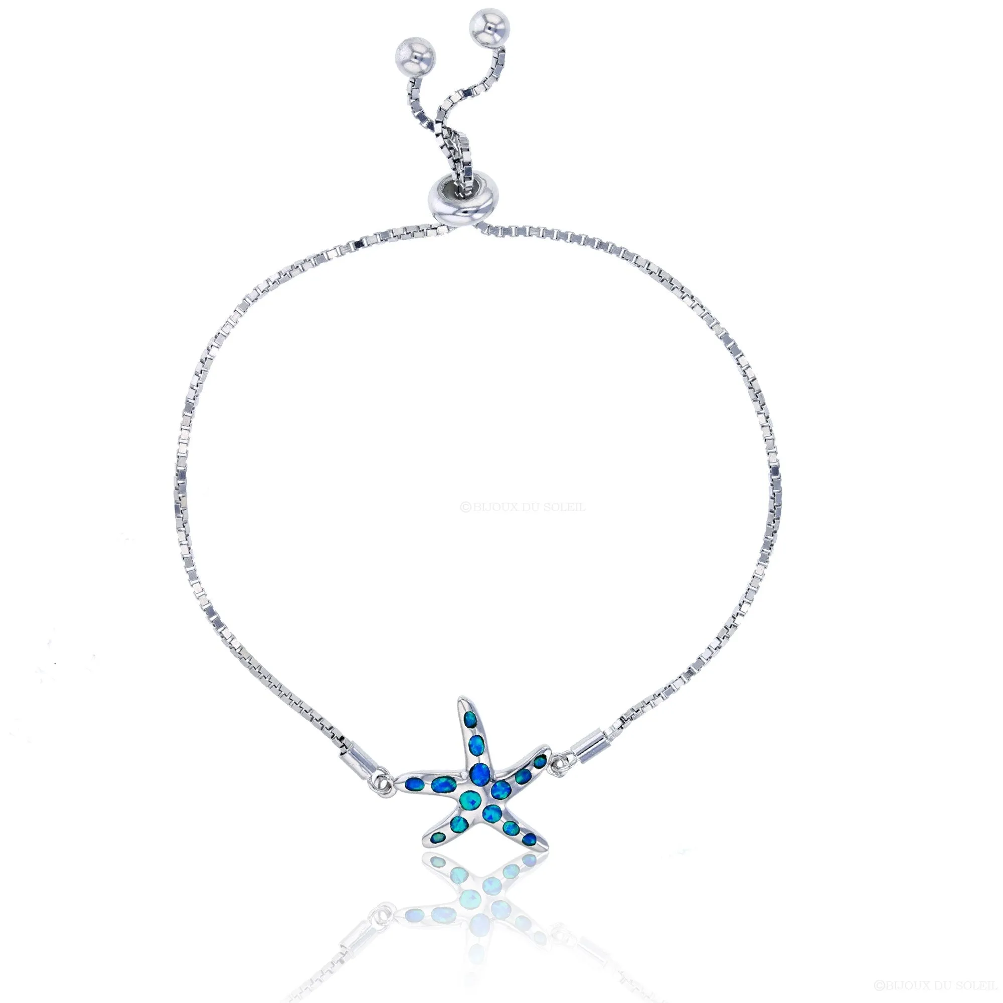 Bijoux Du Soleil Rhodium Created Opal Starfish Adjustable Bracelet