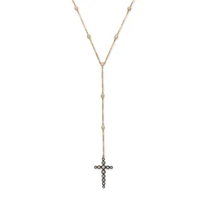 BLACK RHODIUM SOPHIA DIAMOND CROSS BOTTOM   SMOOTH BAR Y NECKLACE