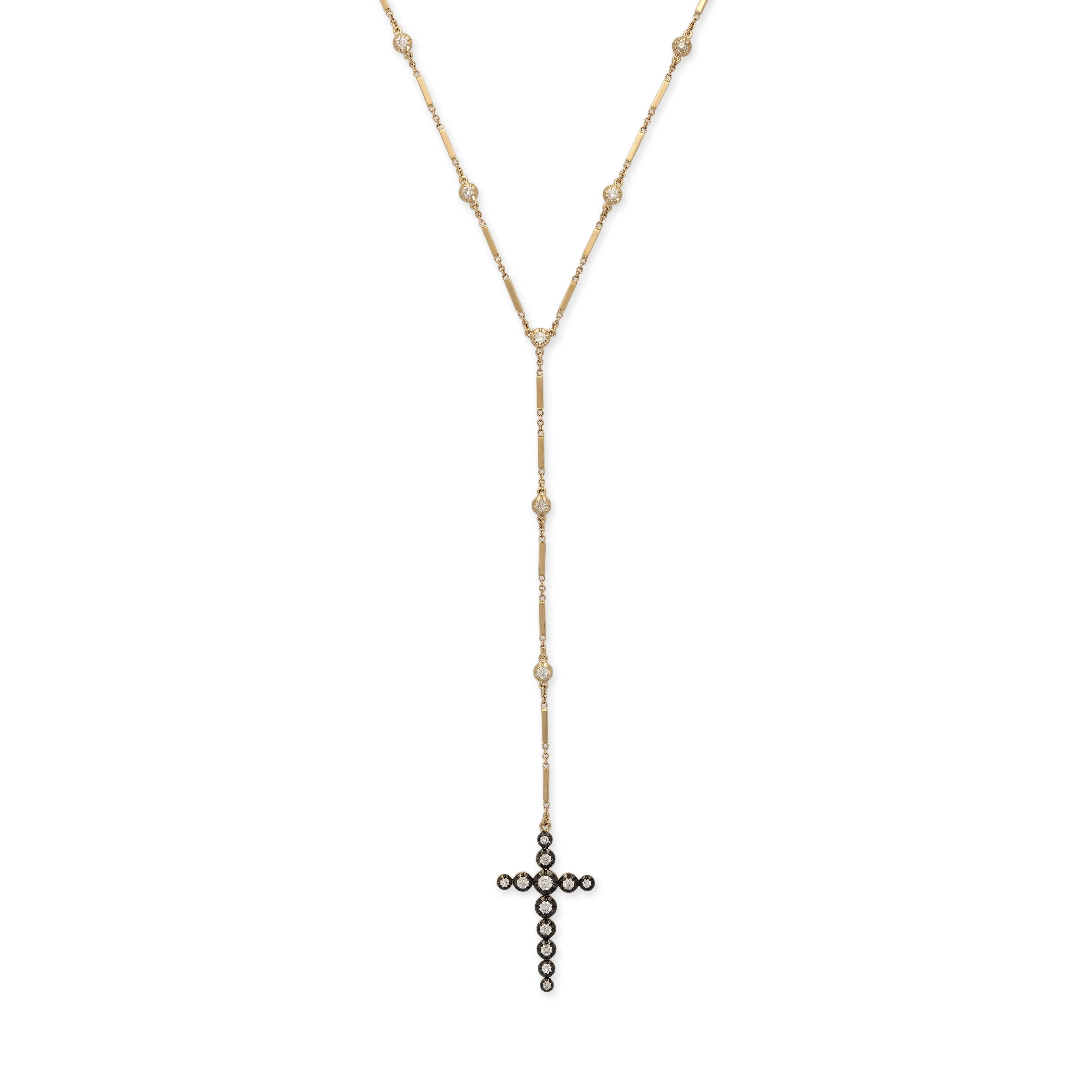 BLACK RHODIUM SOPHIA DIAMOND CROSS BOTTOM   SMOOTH BAR Y NECKLACE