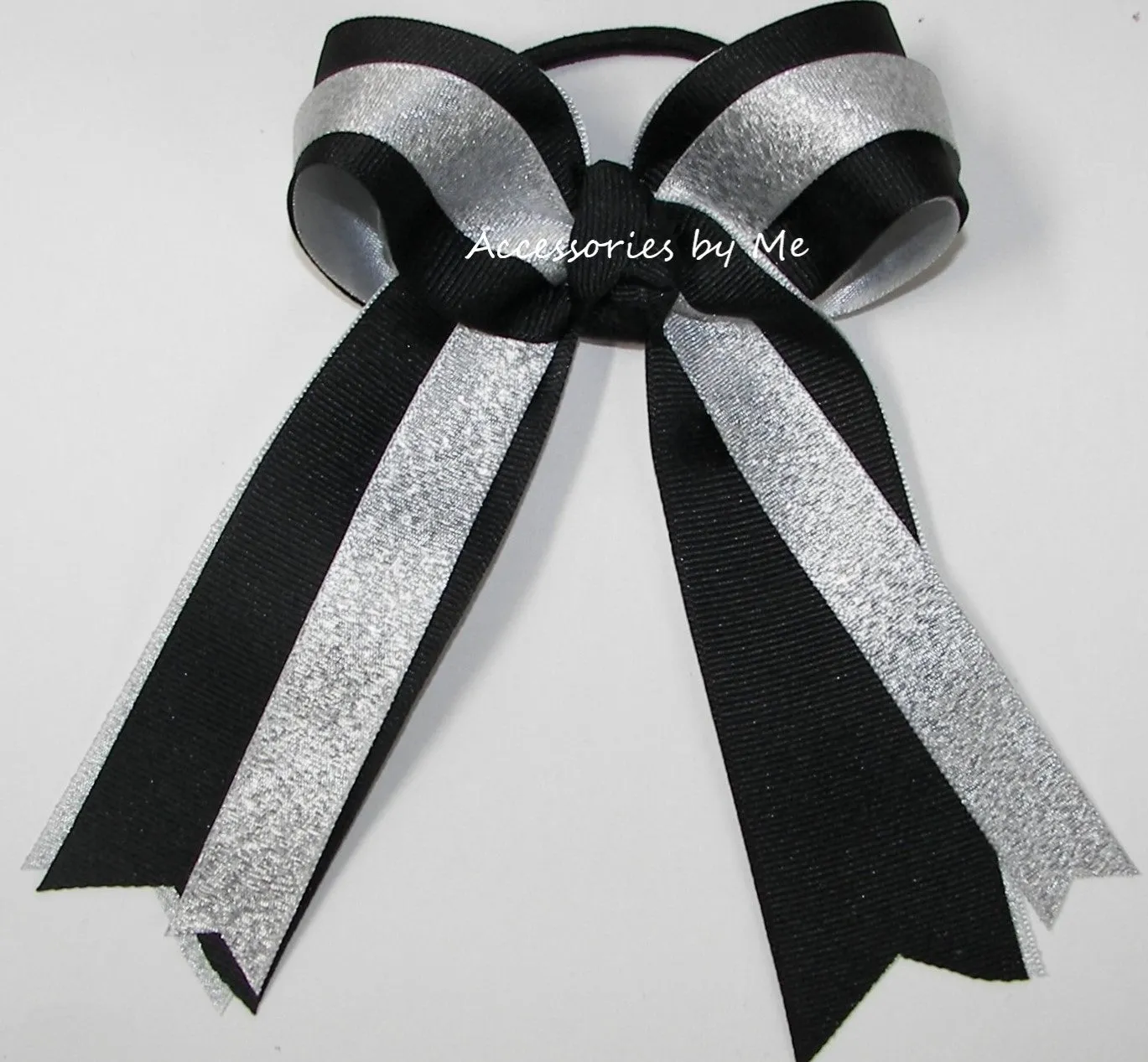 Black Silver Ponytail Hair Bow