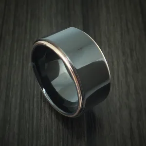 Black Titanium Men's Ring with 14K Rose Gold Edges Custom Made Band