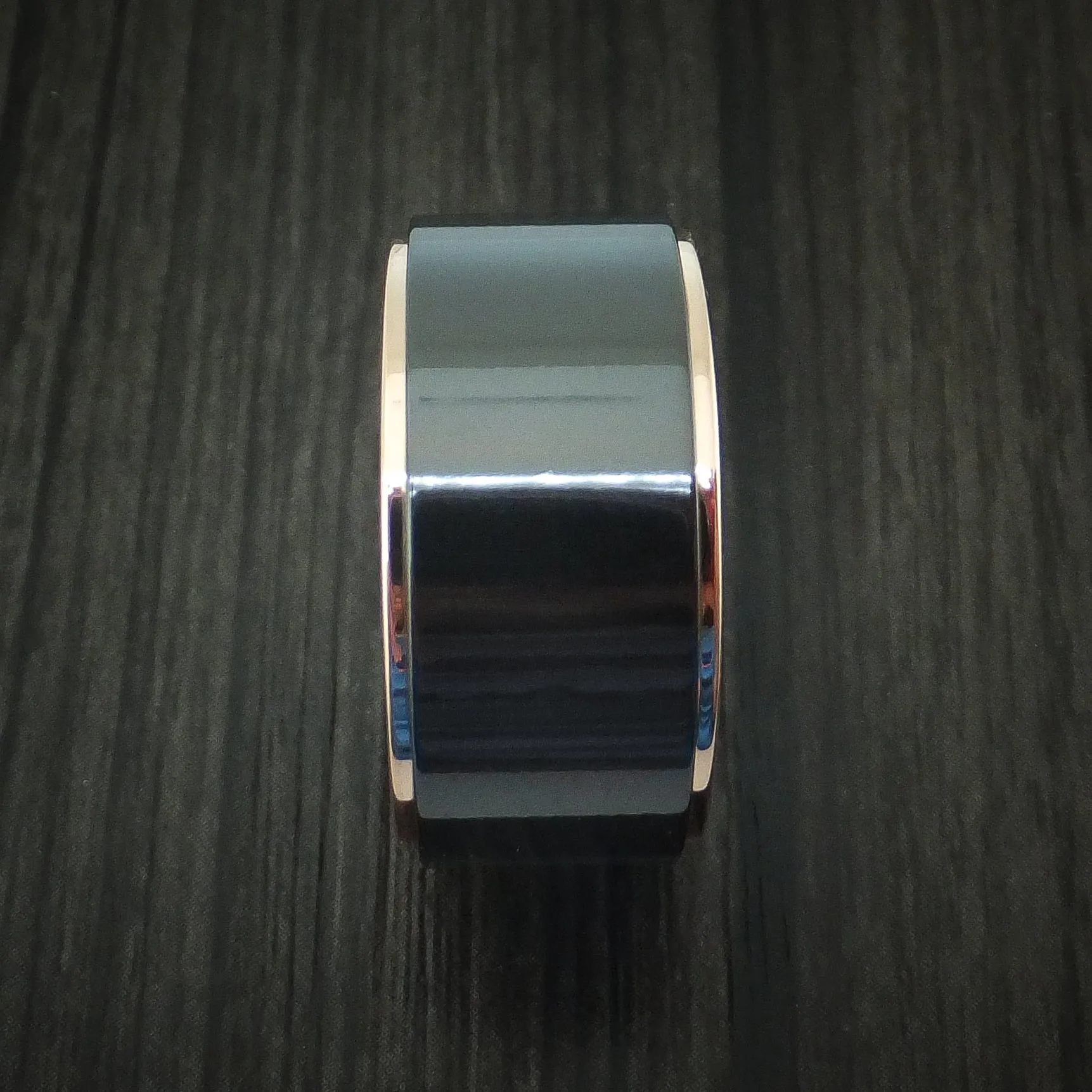 Black Titanium Men's Ring with 14K Rose Gold Edges Custom Made Band