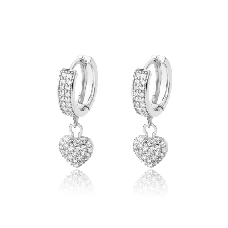 Bling Heart Hoop Earrings For Women Stainless Steel Cubic Zircon Female Large Heart Earring Party Jewelry Accessories Gift