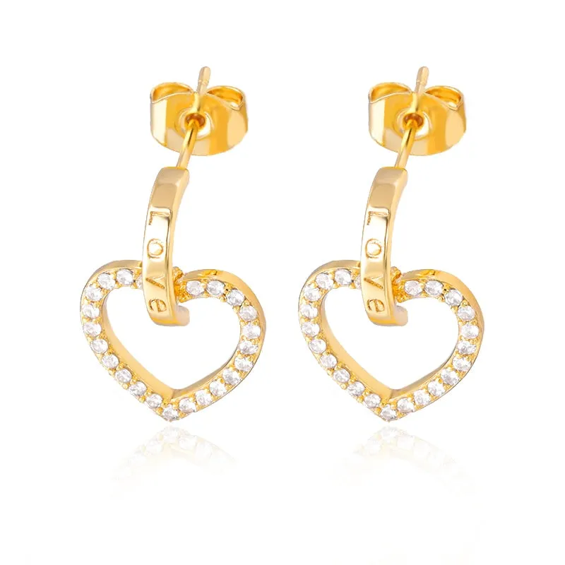 Bling Heart Hoop Earrings For Women Stainless Steel Cubic Zircon Female Large Heart Earring Party Jewelry Accessories Gift