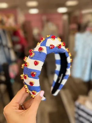 Blue and White Stripe Crystal Headband