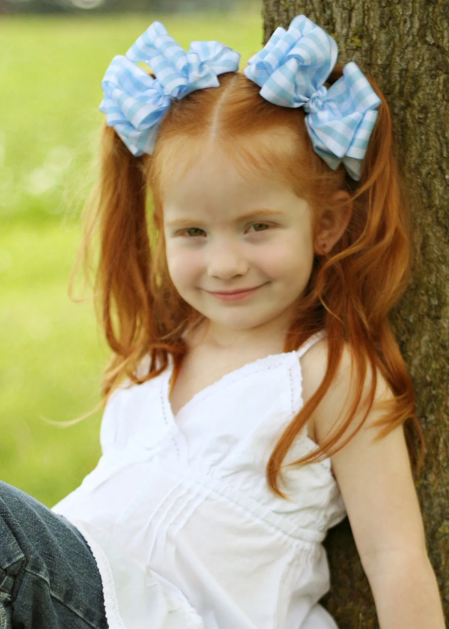 Blue Gingham Plaid Pigtail Bows