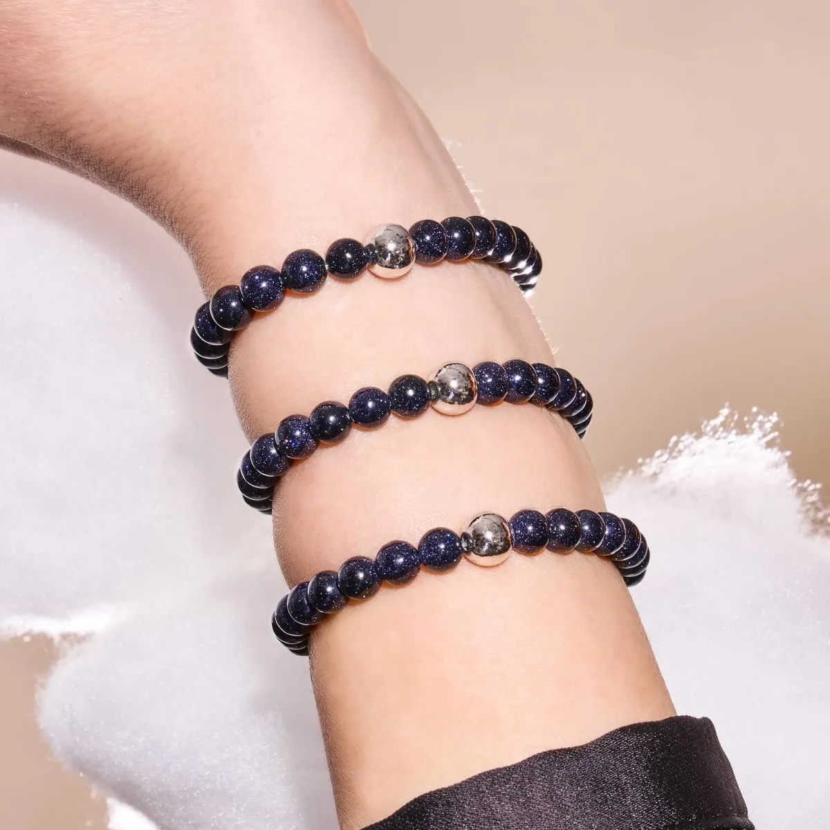 Blue Sand Stone | .925 Sterling Silver | Healing Gemstone Bead Bracelet