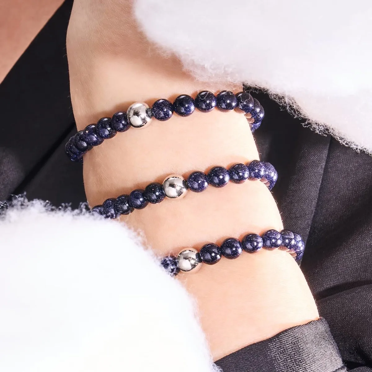 Blue Sand Stone | .925 Sterling Silver | Healing Gemstone Bead Bracelet