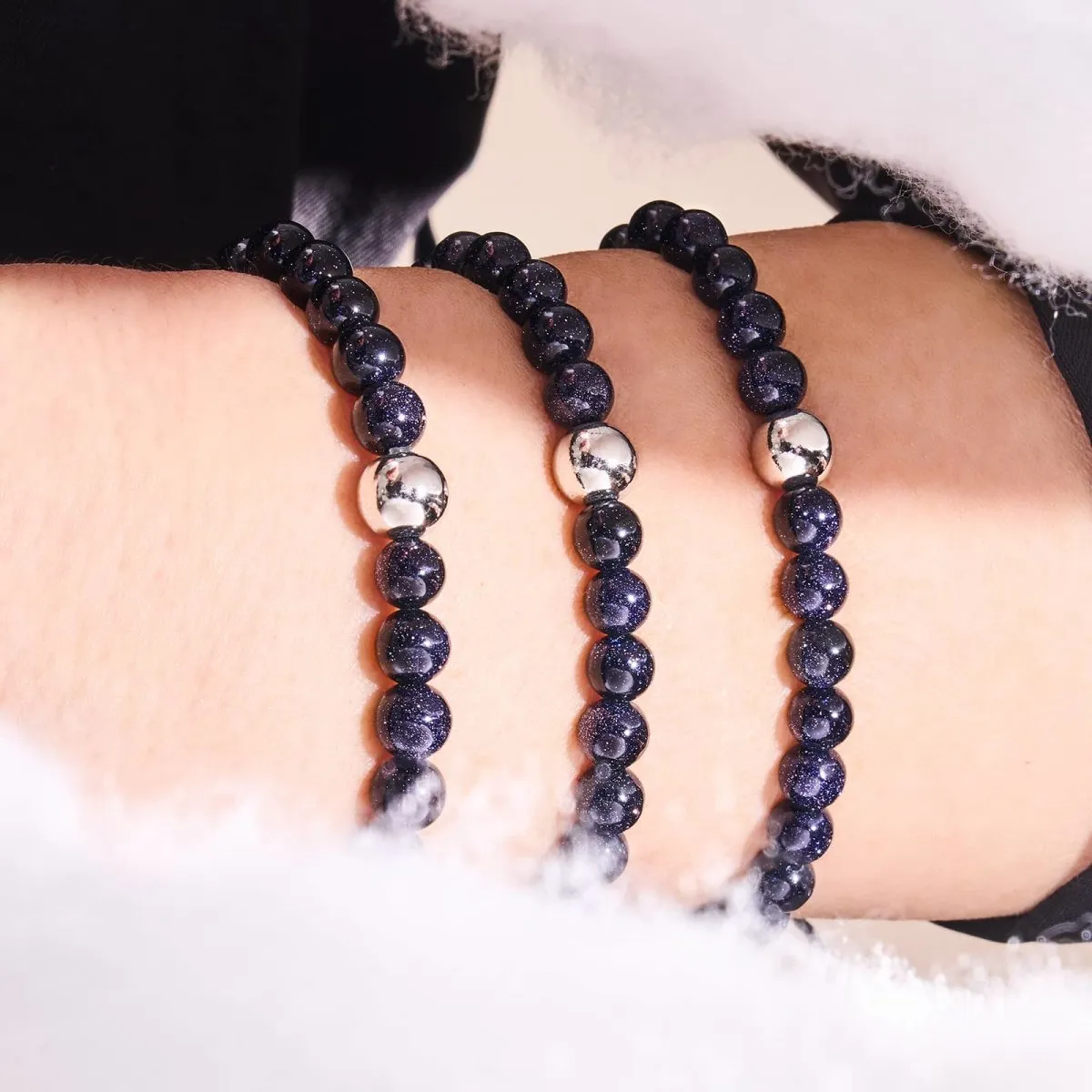 Blue Sand Stone | .925 Sterling Silver | Healing Gemstone Bead Bracelet