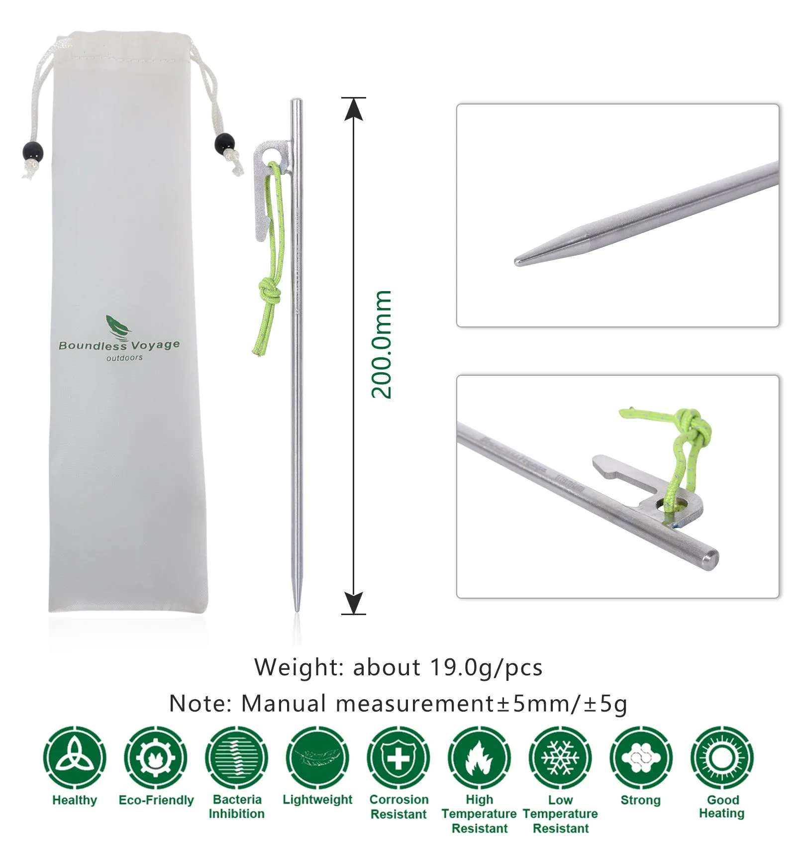 Boundless Voyage Camping Titanium Tent Stakes 20cm Outdoor Hiking Climbing Tent Nails Pegs Accessories for Hard Soil