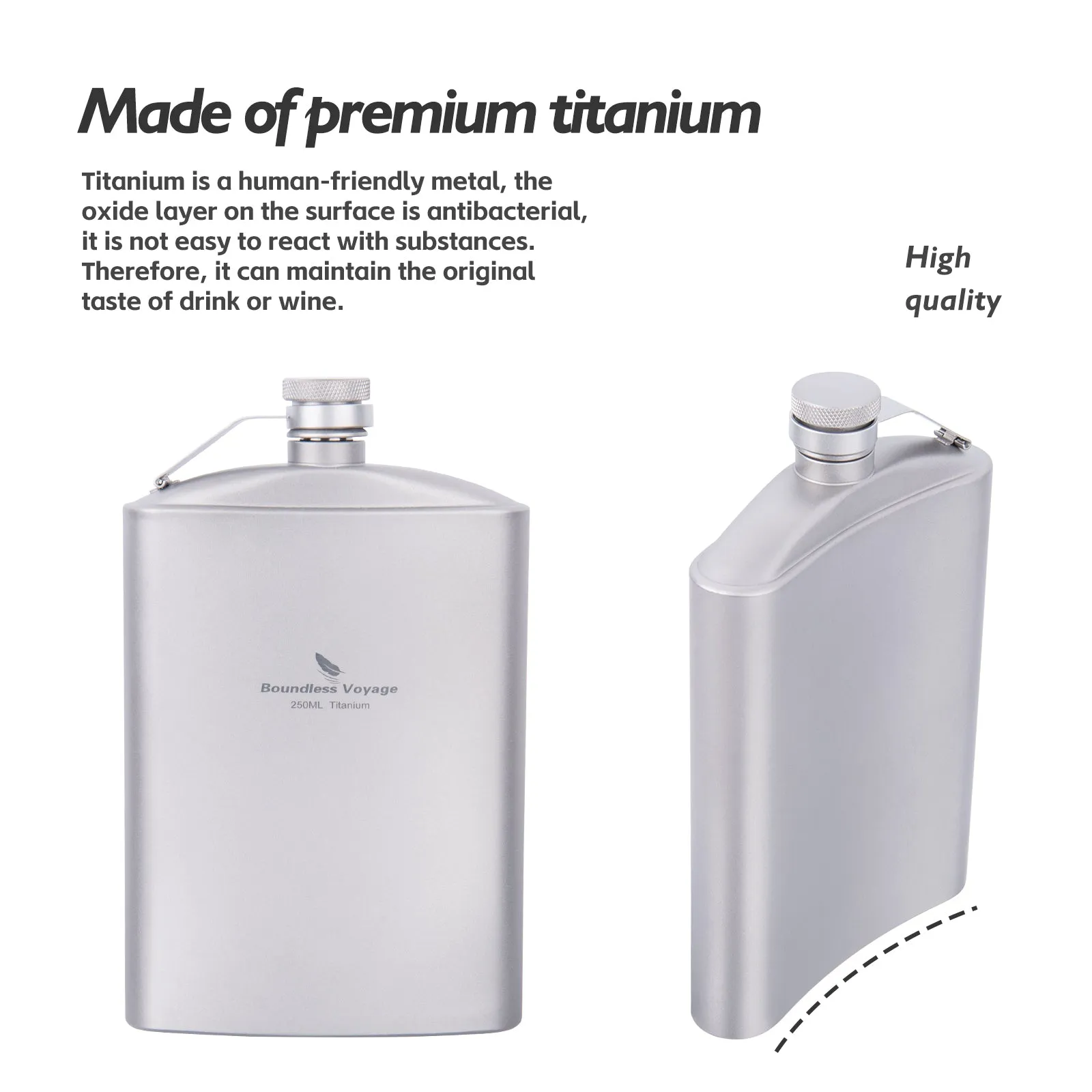 Boundless Voyage Outdoor Titanium Hip Flask with Funnel Camping Hiking Climbing Pocket Alcohol Whiskey Flask Flagon Wine Cup Mug Pot 8.5oz/250ml