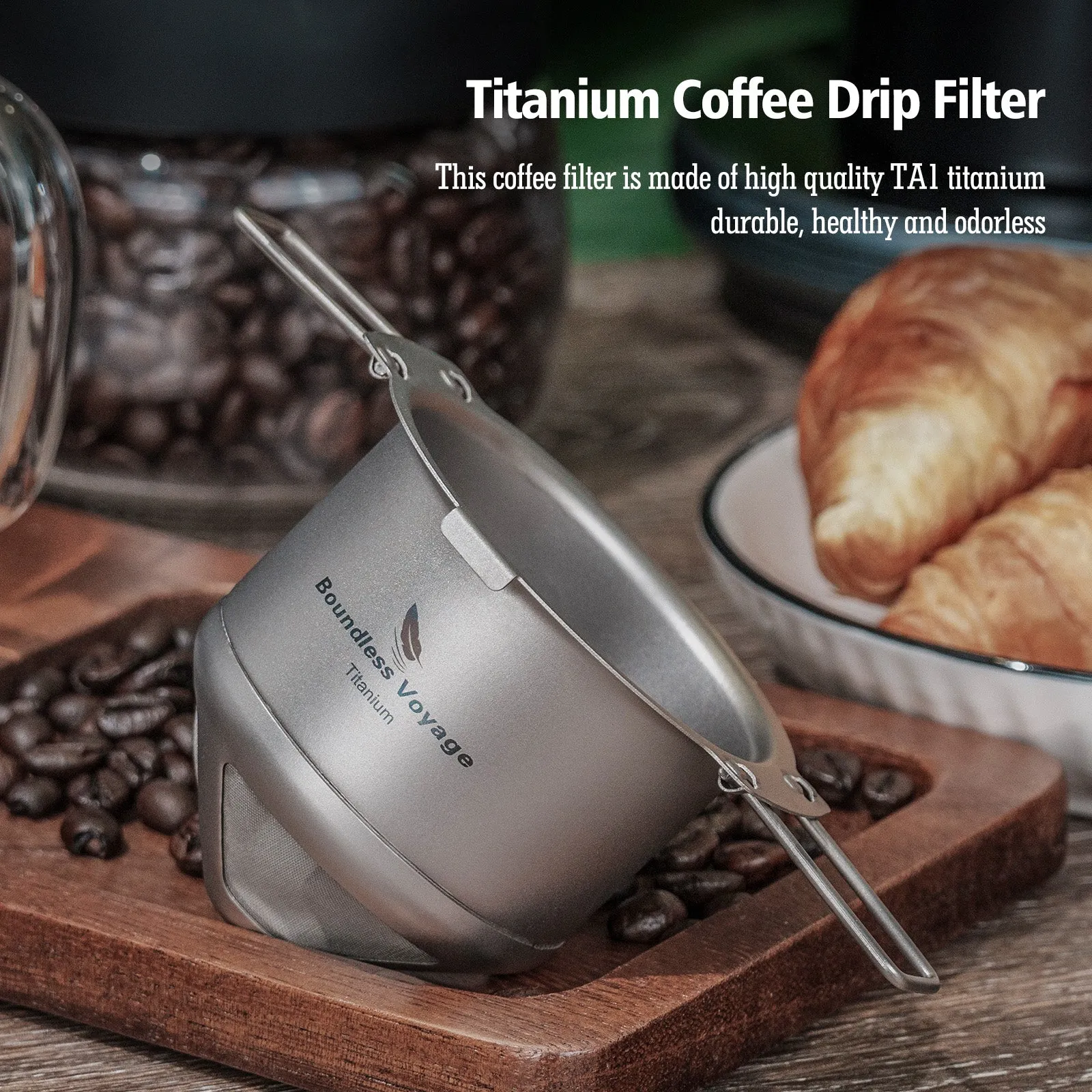 Boundless Voyage Titanium Coffee Drip Filter Hand Brewed Coffee Filters Ultralight Portable Folding Hanging Ear Mini Hand Brewed Coffee Filter ( Suitable for Mugs with a Diameter of 6.5 cm-12.5 cm )