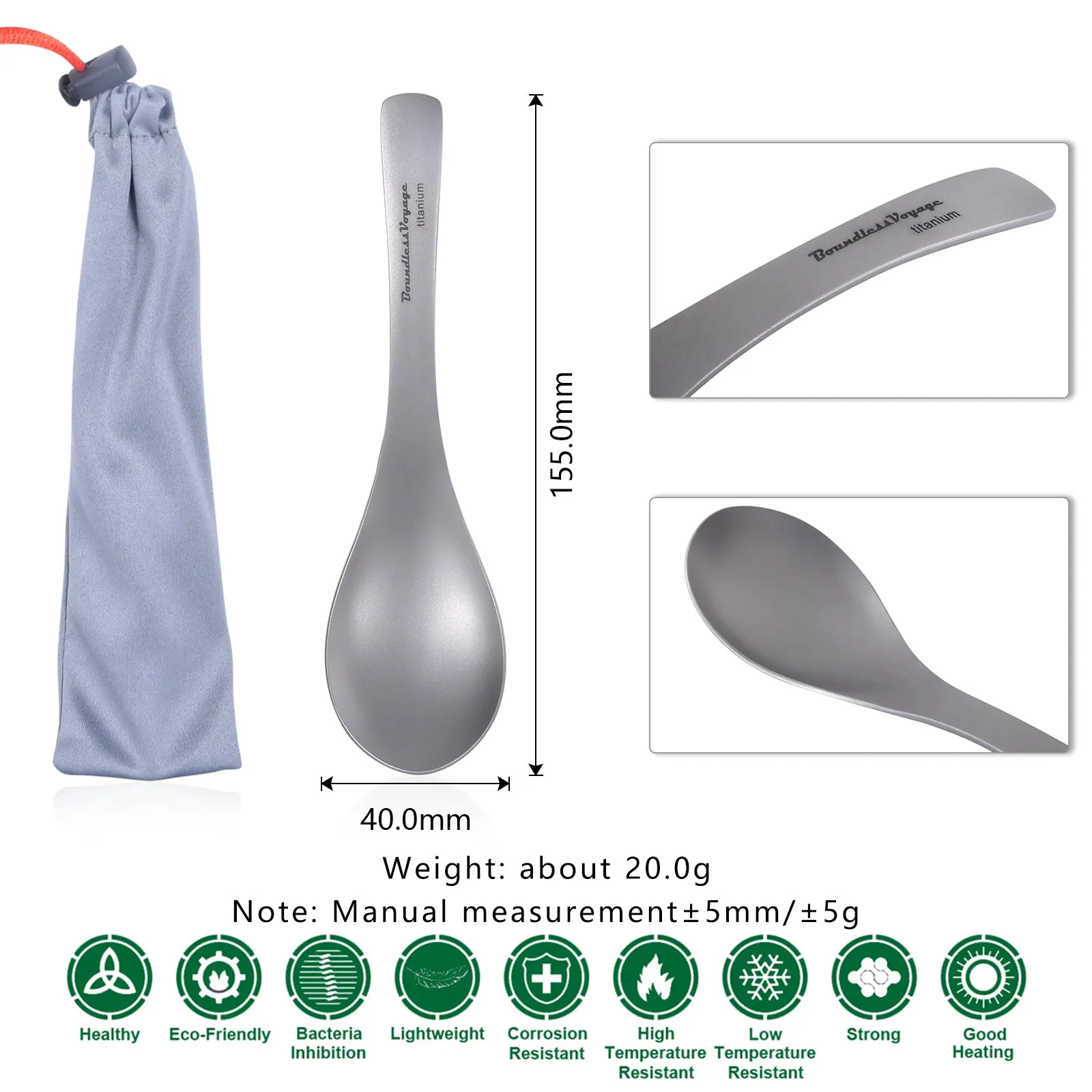 Boundless Voyage Titanium Spoon  For Home Outdoor Camping Ultralight Cutlery for Soup Portable tableware