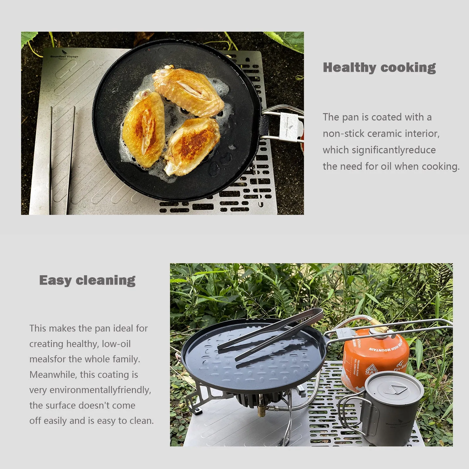 Boundless Voyage TTitanium Non-stick Frying Pan 7.2 inch Plate Dish with Folding Handle Outdoor Camping Picnic Hiking Barbecue Titanium Pan