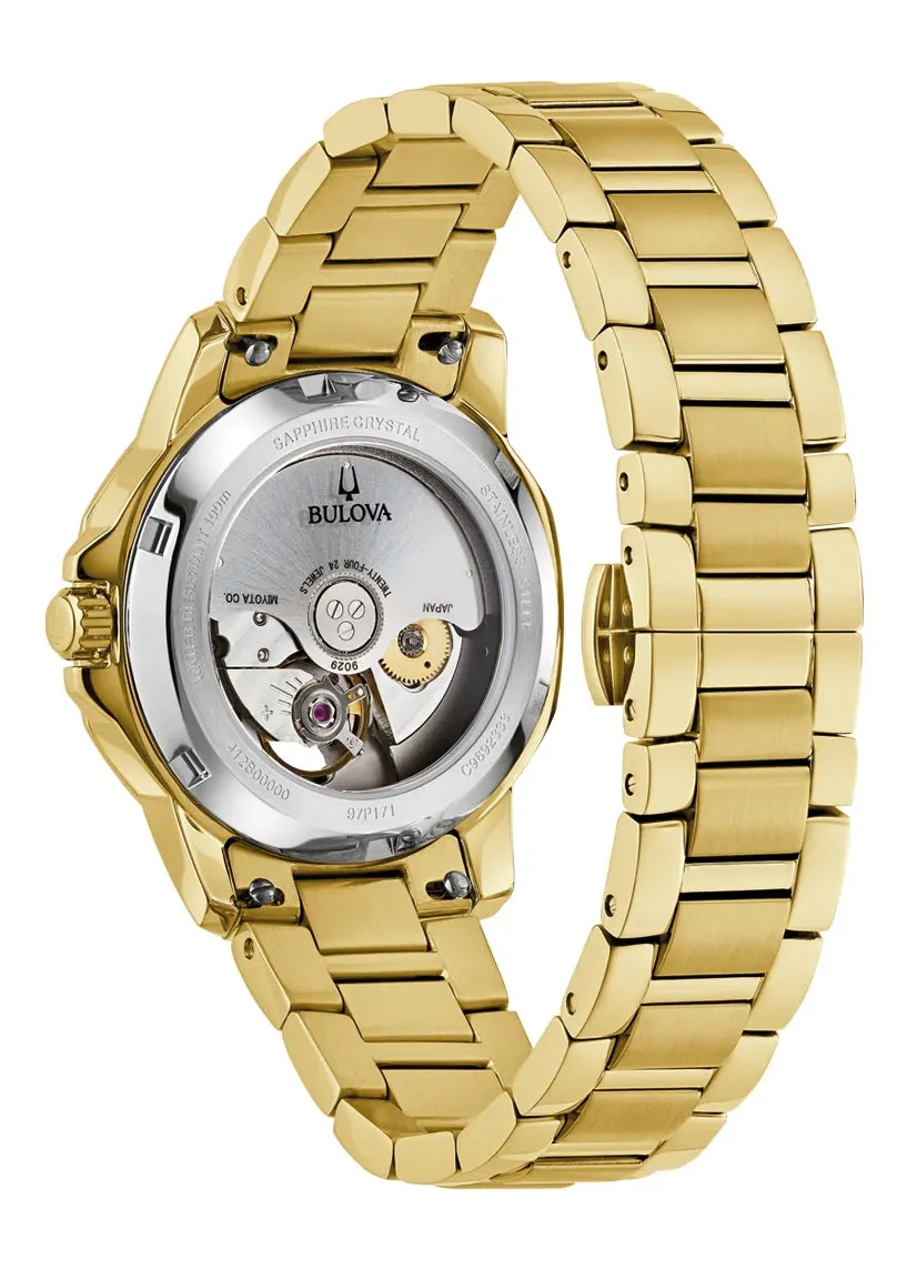 BULOVA LADIES MARINE STAR AUTOMATIC DIAMOND PEARL DIAL GOLD 97P171